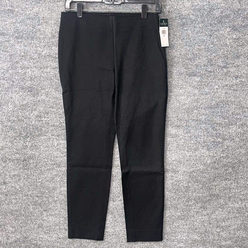 Lauren Ralph Lauren‎ Womens Black Straight Leg Pants Size 4P Side Zip MSRP $89